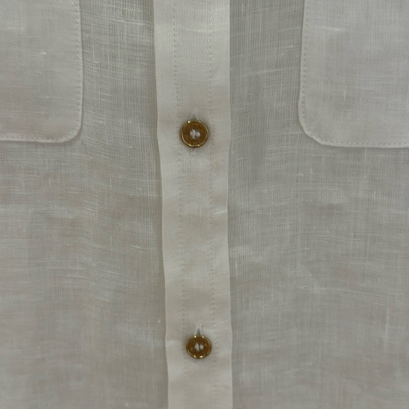 NWT Calvin Klein Linen Roll Sleeve Button Front Blouse in White - Picture 5 of 7